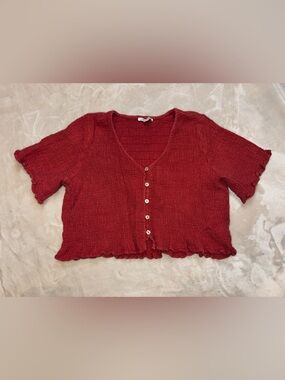 American Eagle Outfitters Red Crochet-Style Button Front Crop Top